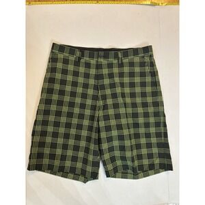 Pro Tour‎ Men's Golf Shorts Lime Green Black Plaid 10 Inch Inseam Sz 36